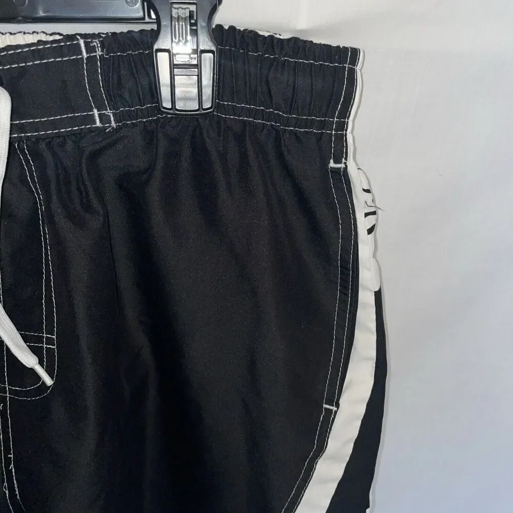 R S Surf Swim Trunks Men’s Size Large Black White Drawstring Inseam 9 Rise 12